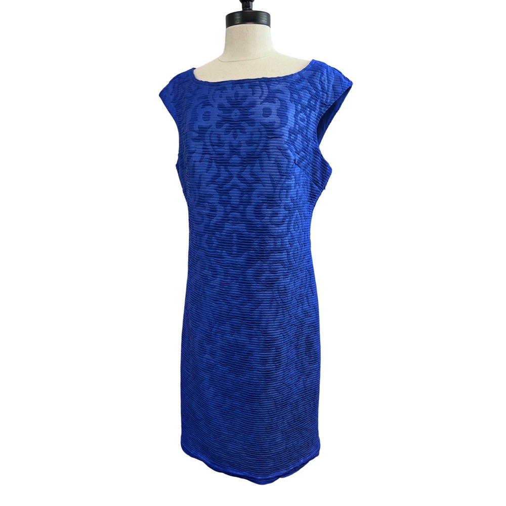 Cartise‎ Sheath Dress Women Size 10 Royal Blue Excellent Textured Jacquard Knit